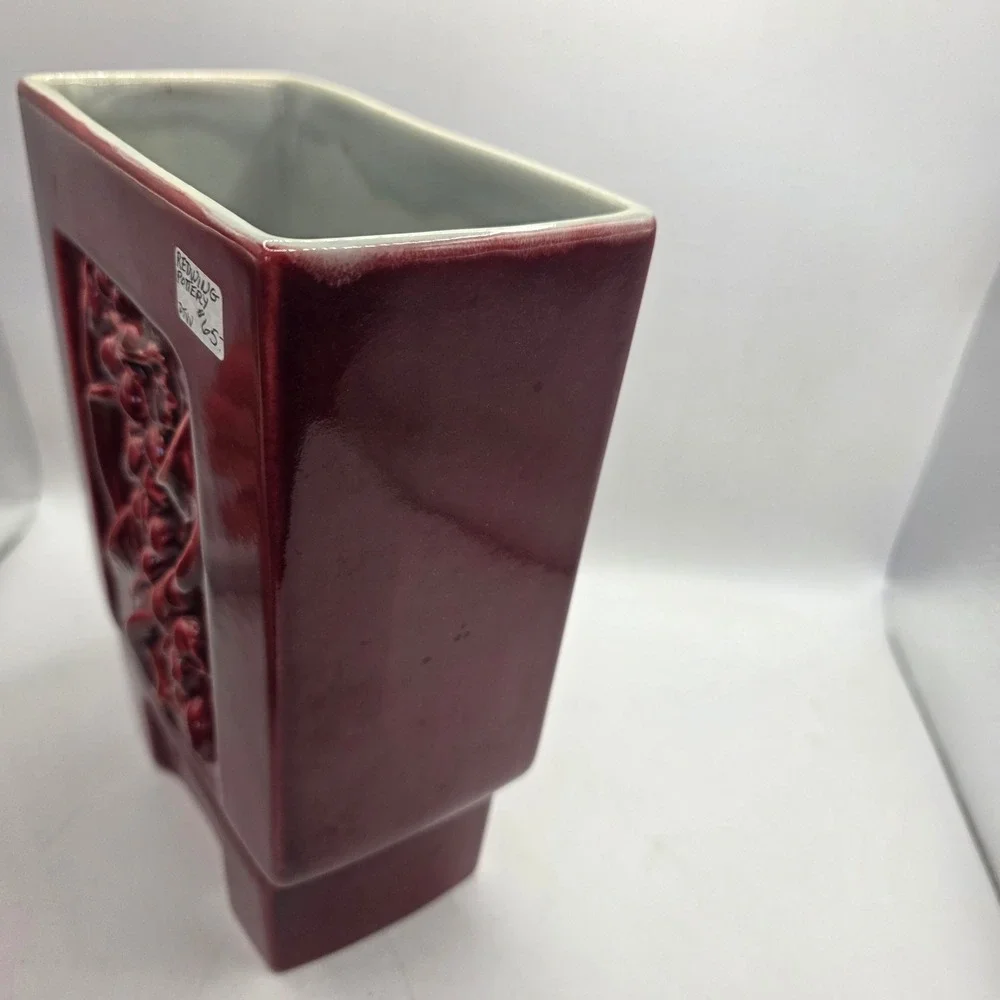 Vintage Red Wing Pottery B2001 Maroon Burgundy Floral Vase Planter MCM USA